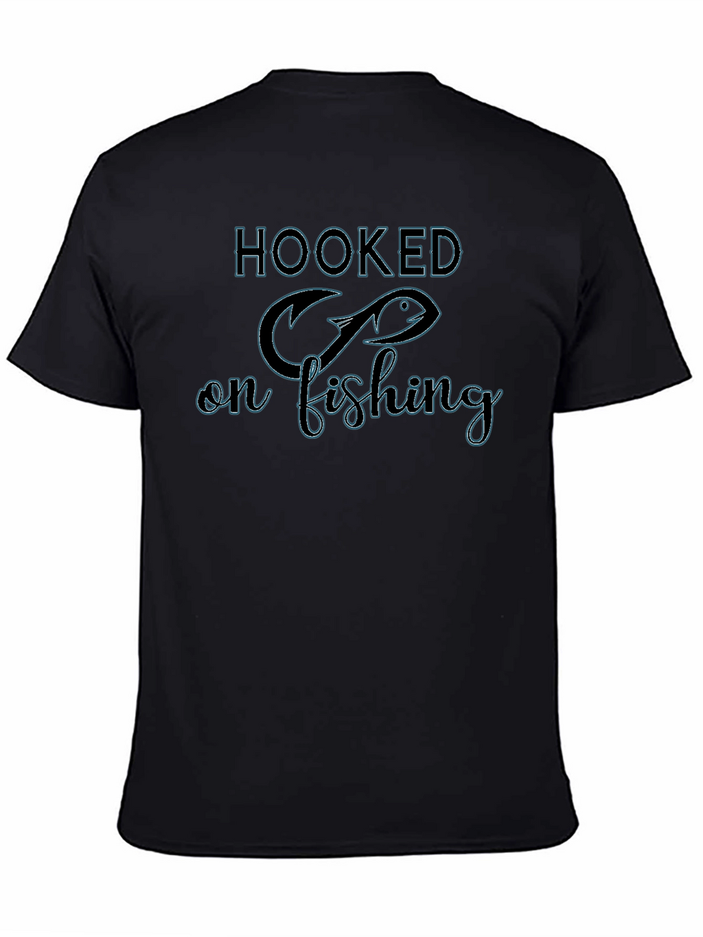 Hooked on Fishing Black Graphic T-Shirt