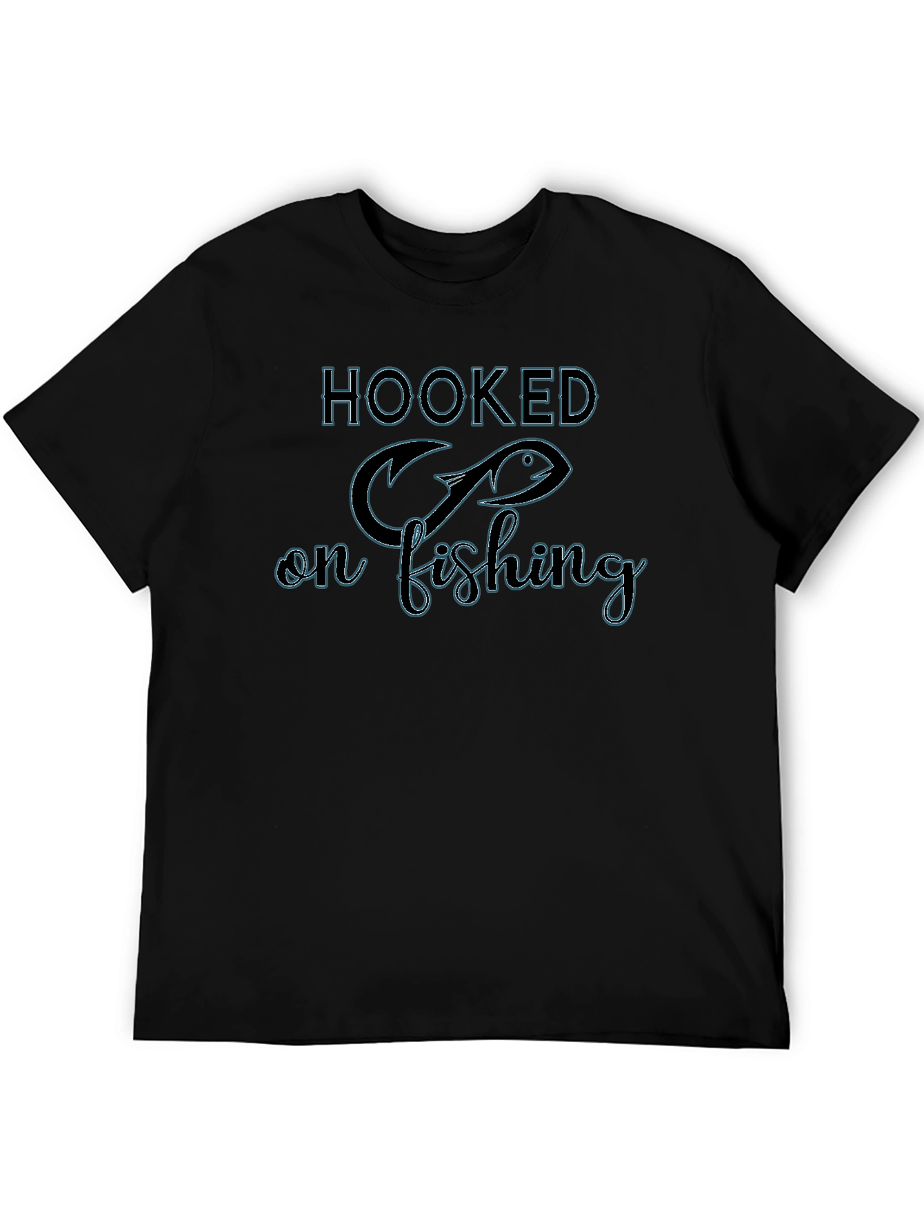 Hooked on Fishing Black Graphic T-Shirt
