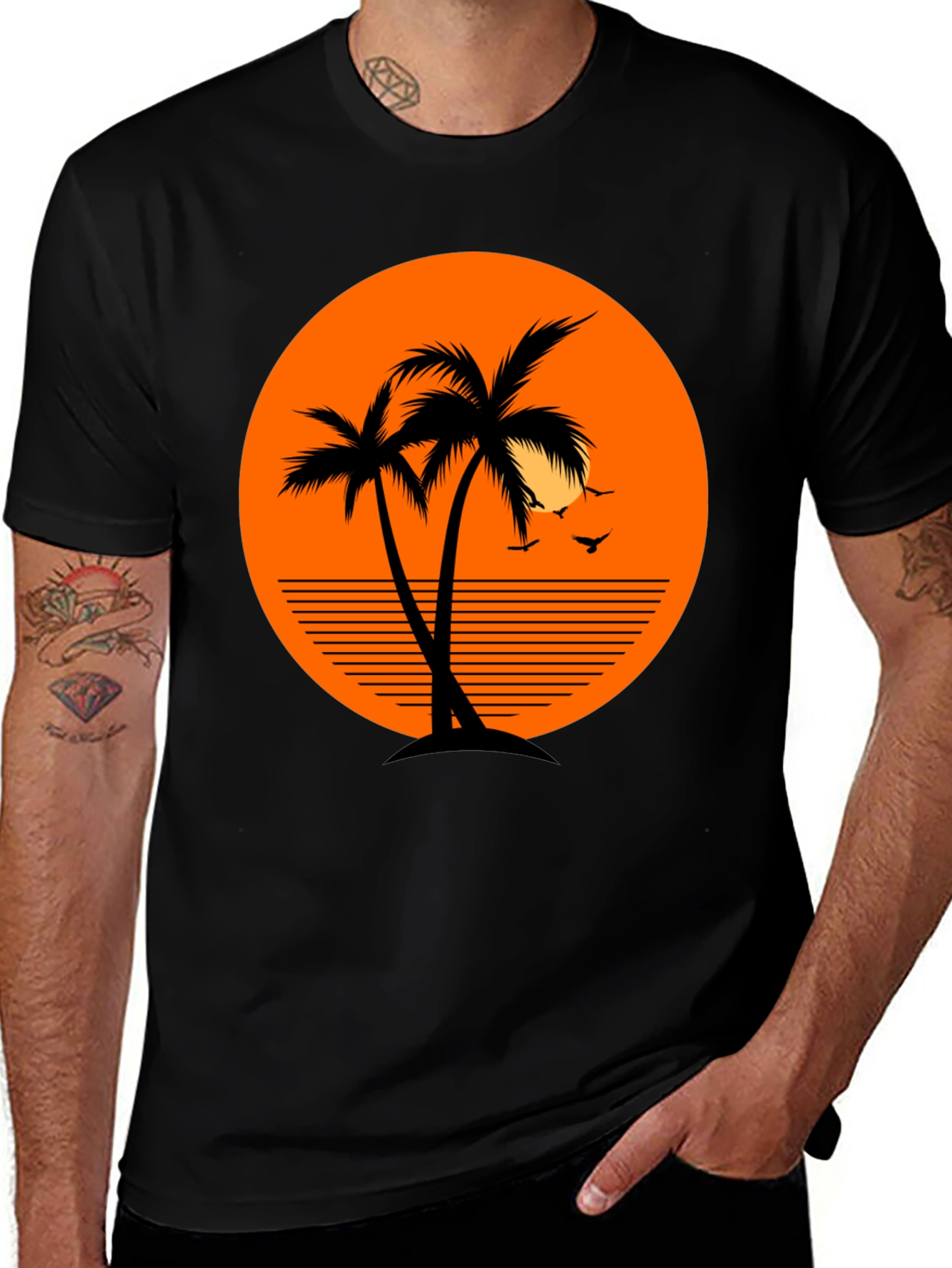 Tropical Palm Tree Sunset Graphic T-Shirt