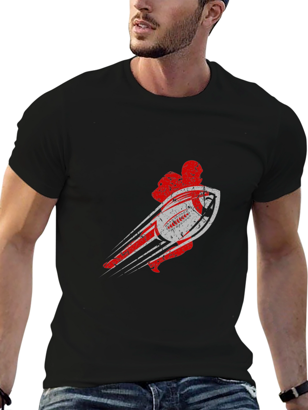 Distressed Football Graphic Tee - Black