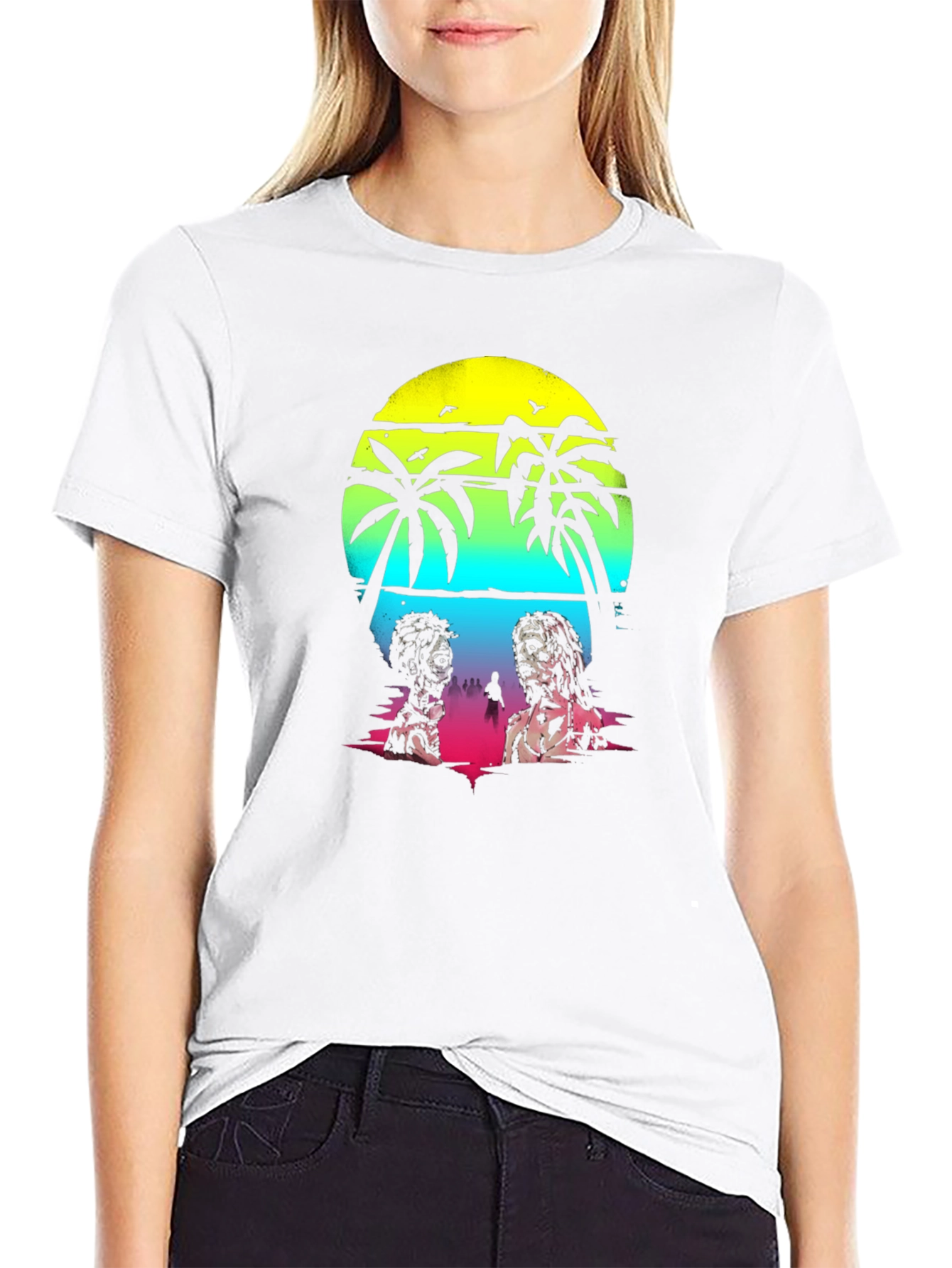 Zombie Beach T-Shirt: Sunset Palm Design
