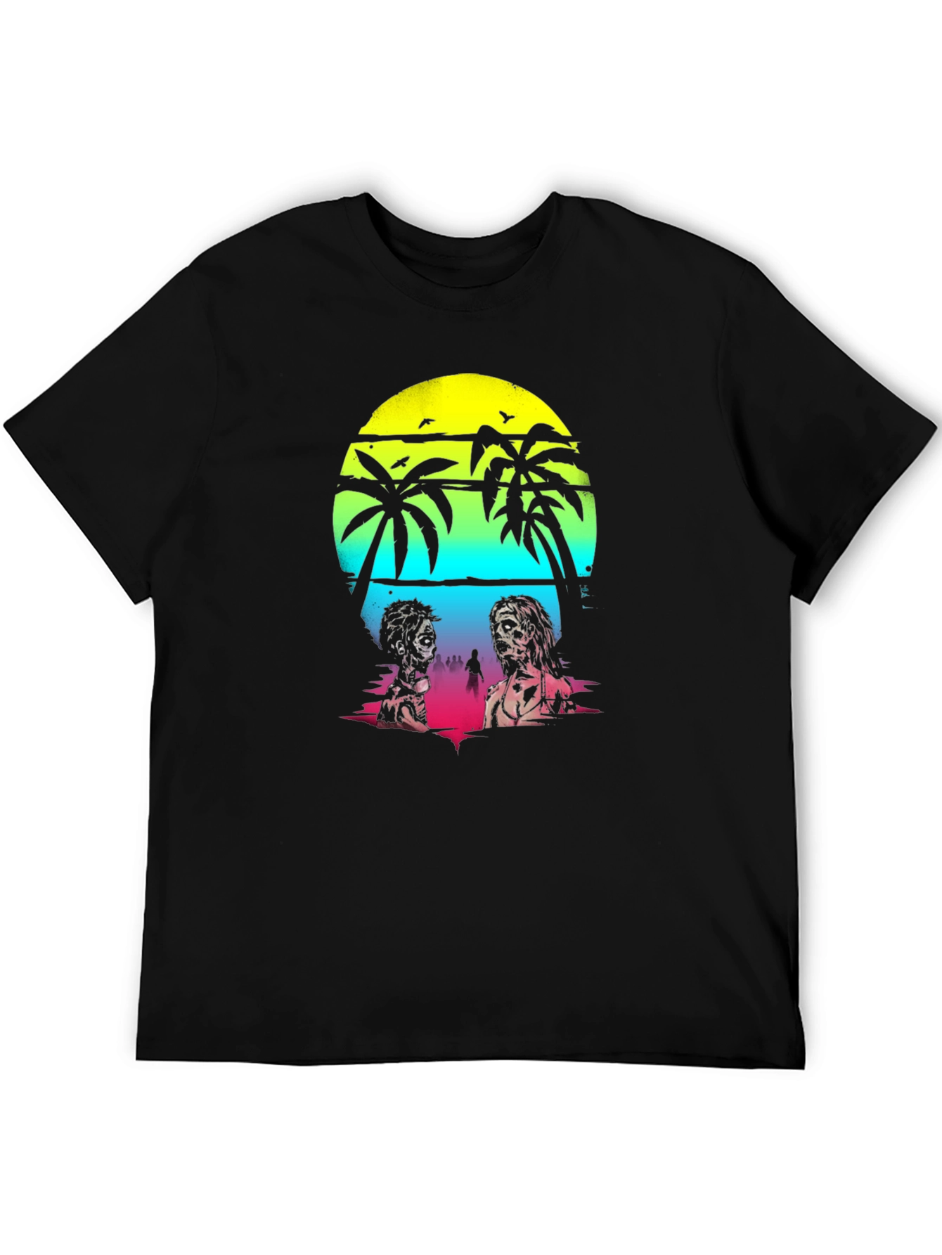 Zombie Beach T-Shirt: Sunset Palm Design