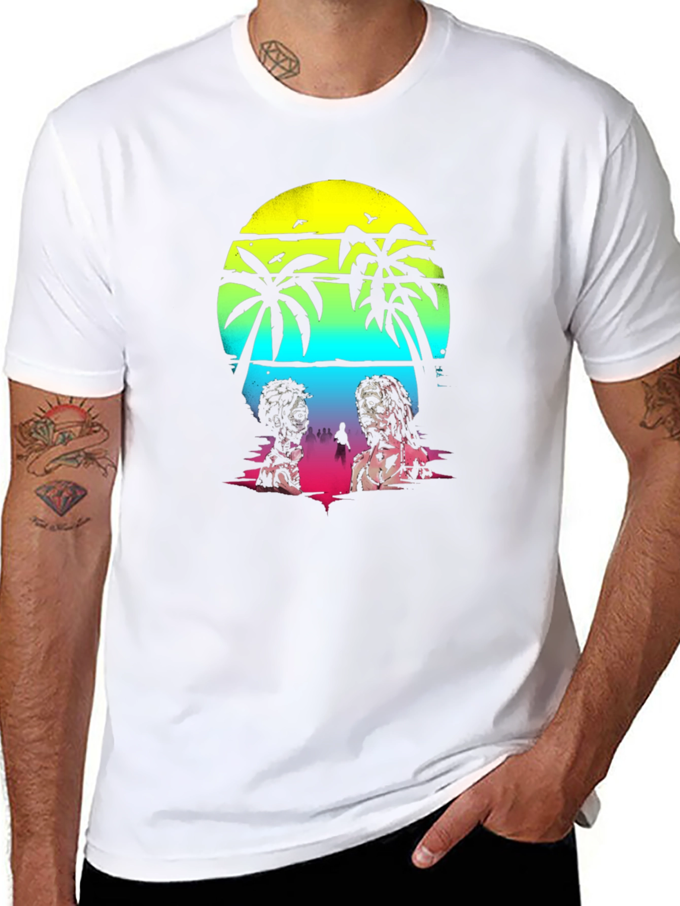 Zombie Beach T-Shirt: Sunset Palm Design