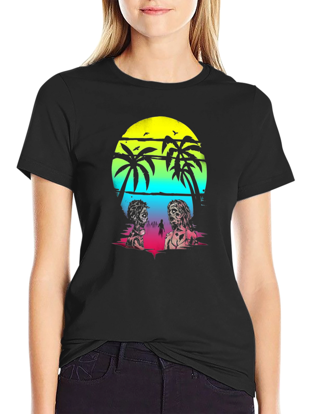 Zombie Beach T-Shirt: Sunset Palm Design