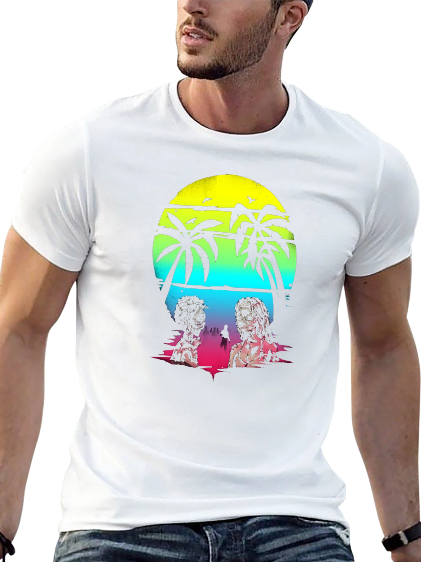 Zombie Beach T-Shirt: Sunset Palm Design
