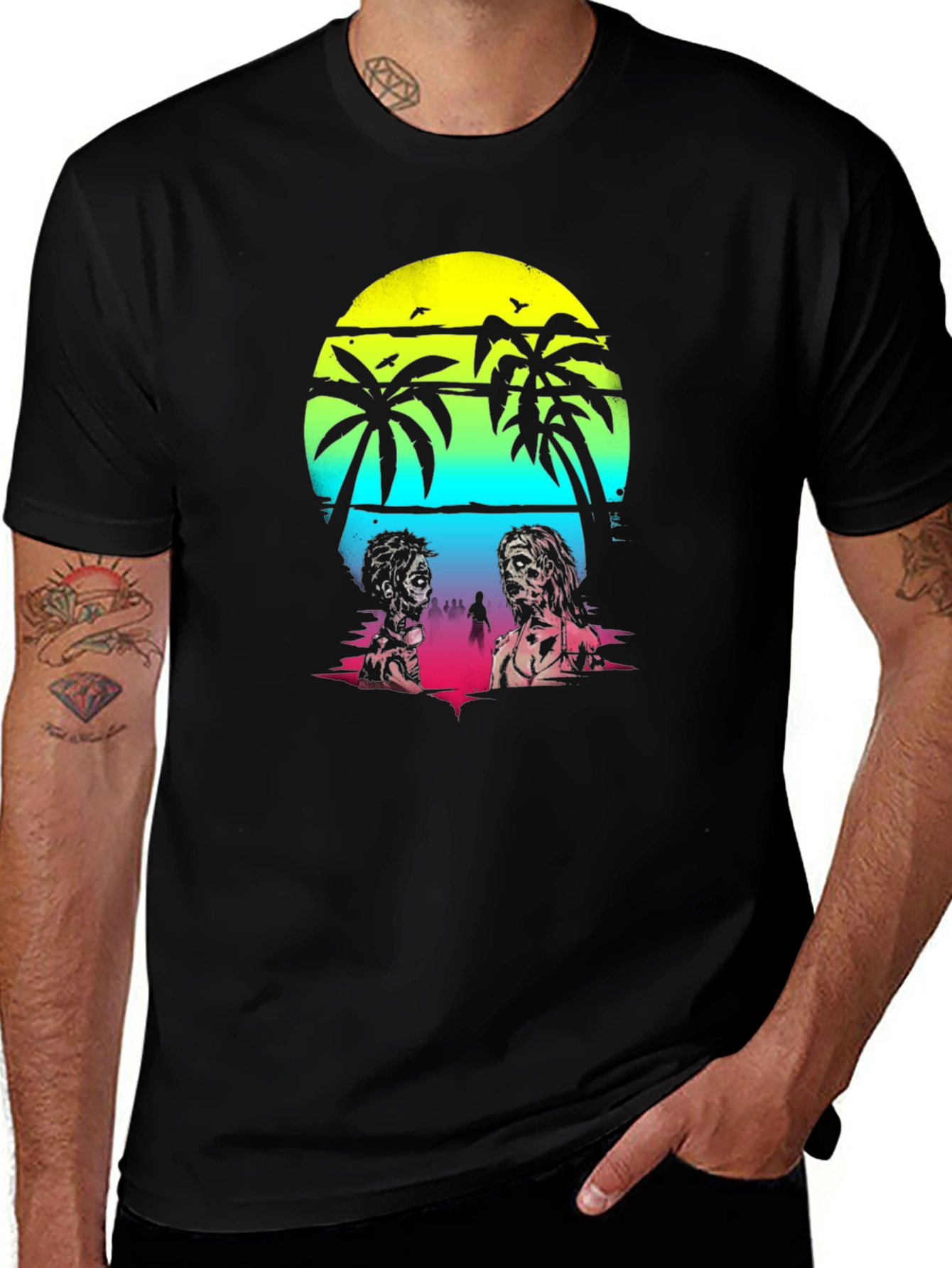 Zombie Beach T-Shirt: Sunset Palm Design
