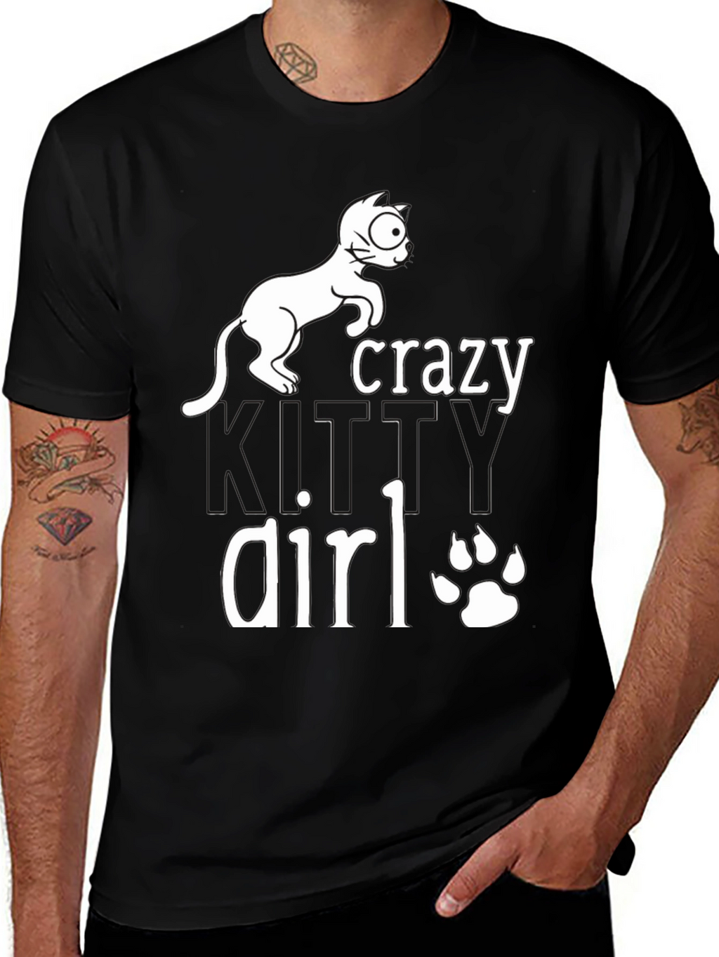 Crazy Cat Girl T-Shirt - Black Cotton Tee