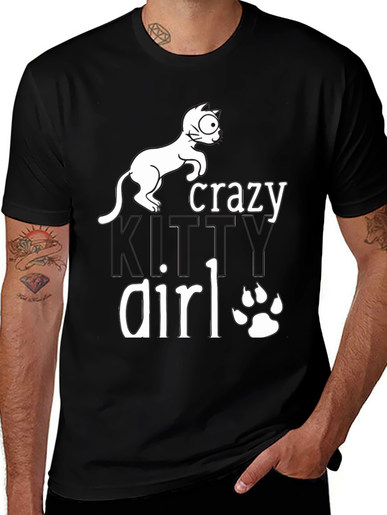 Crazy Cat Girl T-Shirt - Black Cotton Tee