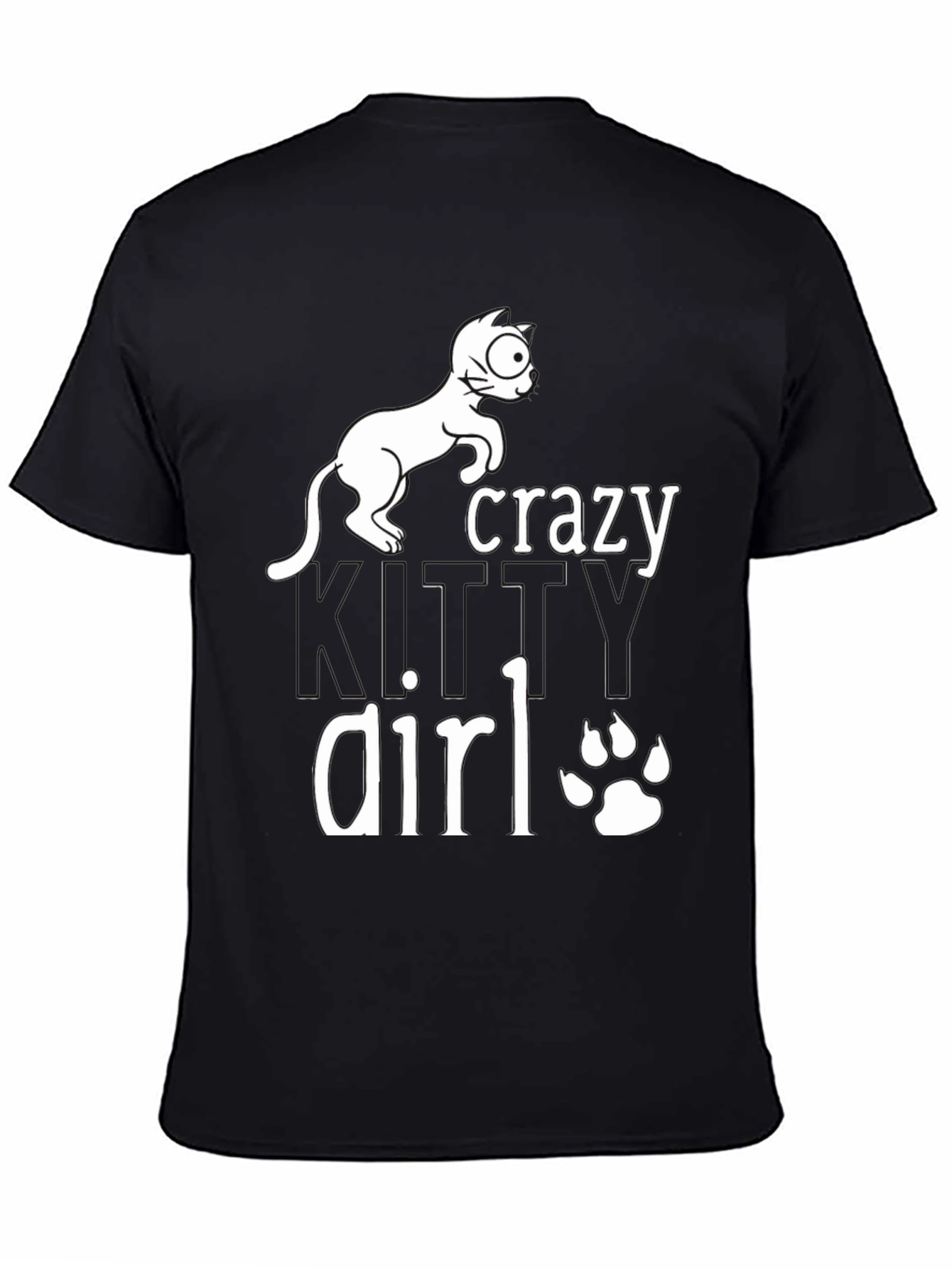 Crazy Cat Girl T-Shirt - Black Cotton Tee