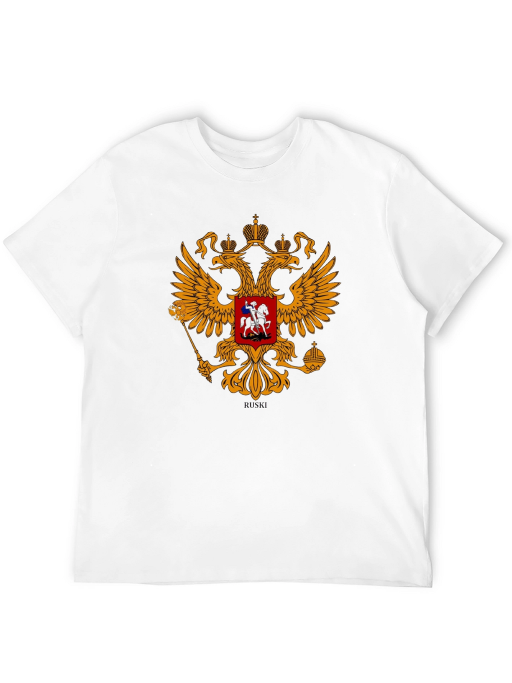 Black Tee with Russian Coat of Arms Graphic