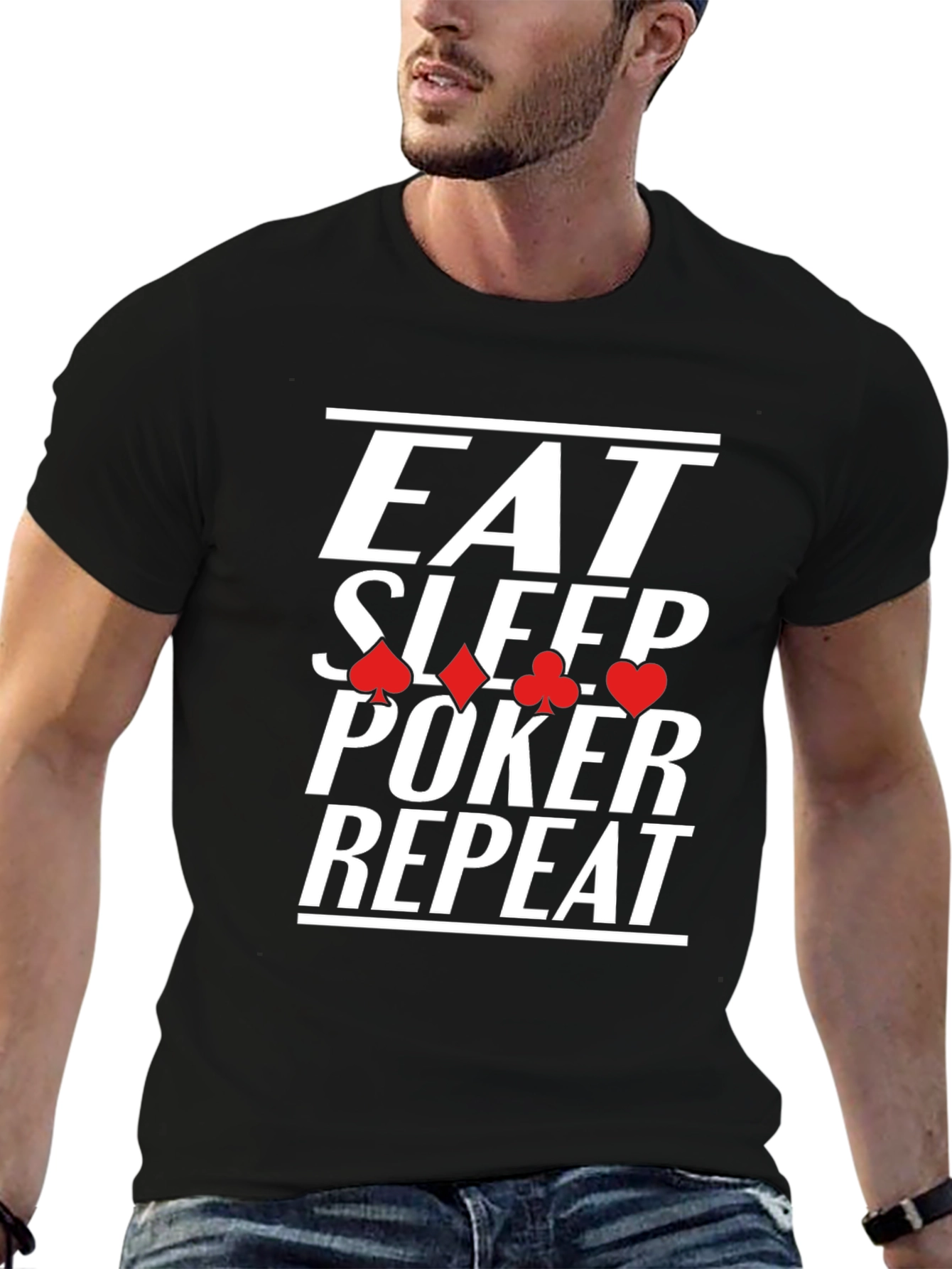 Eat Sleep Poker Repeat Black Graphic Tee