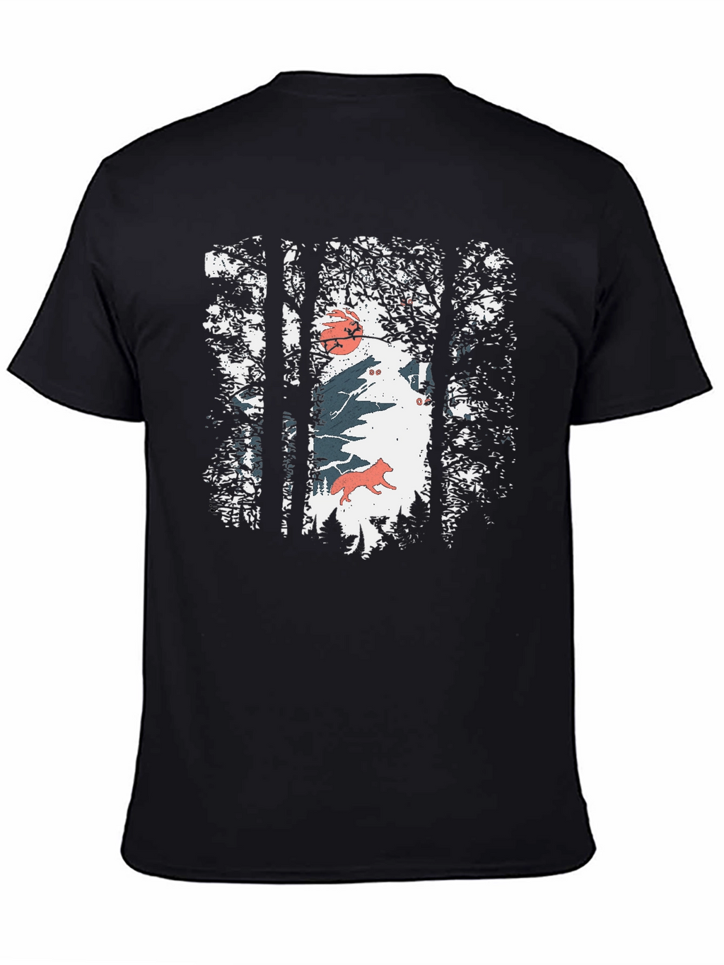 Nature Wolf Graphic Print Black T-Shirt