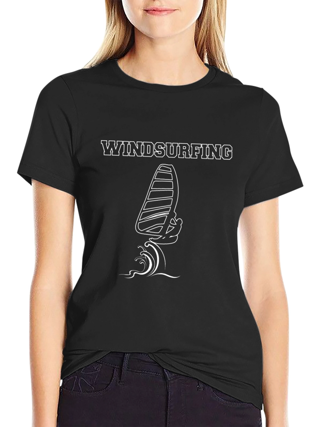Windsurfing Graphic Tee - Black Cotton T-Shirt