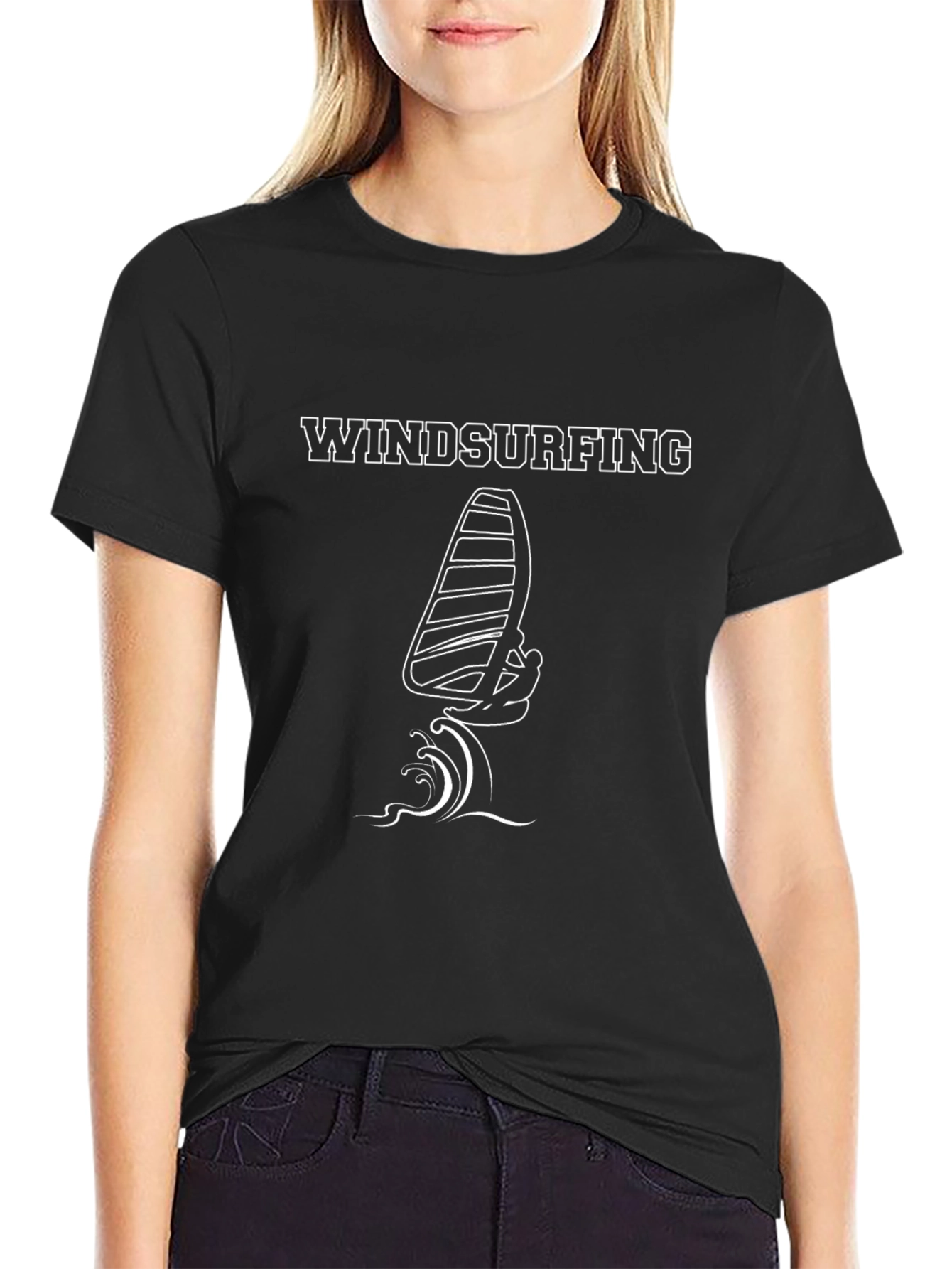 Windsurfing Graphic Tee - Black Cotton T-Shirt