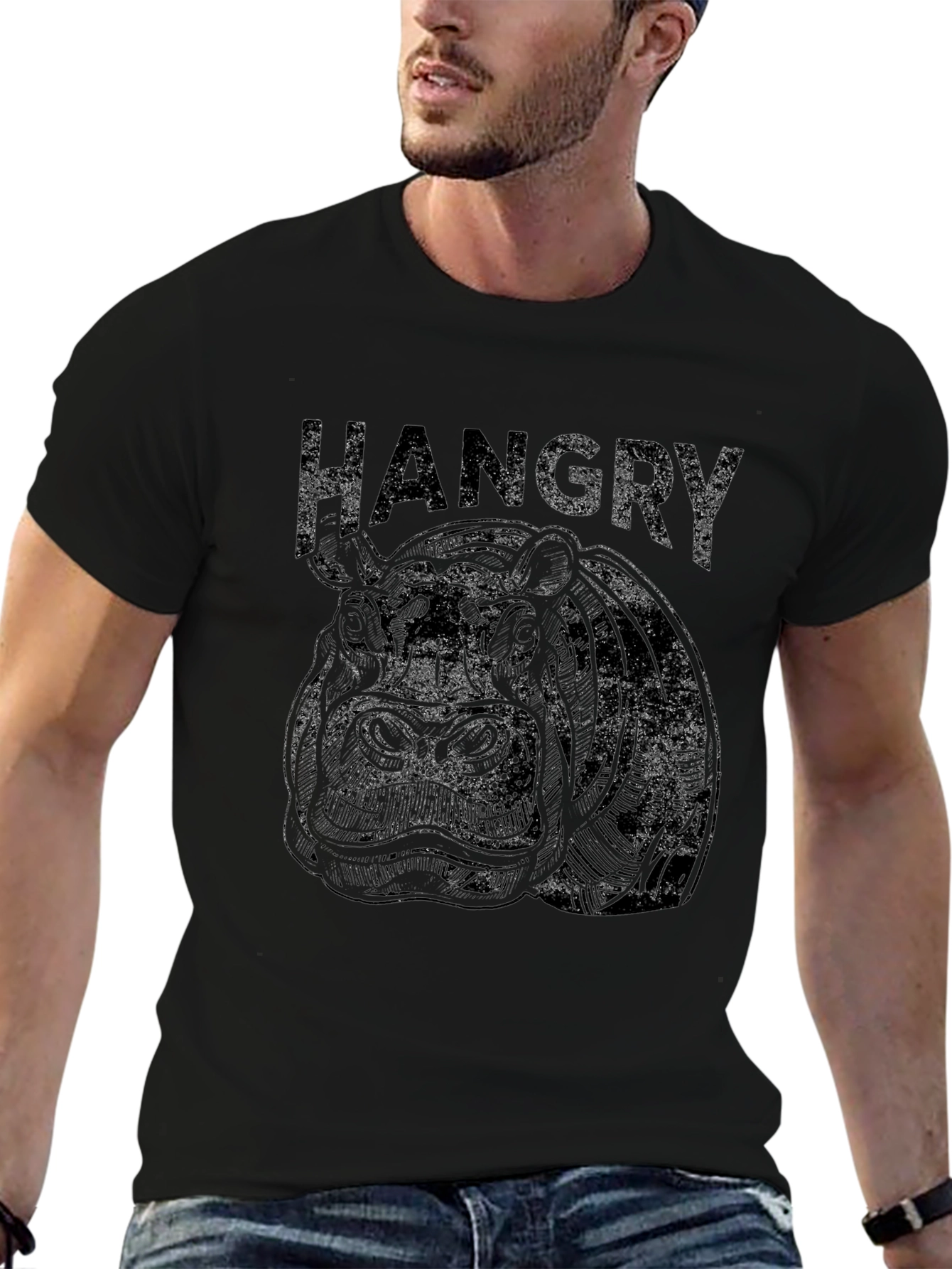 Hangry Graphic Tee - Black Cotton Blend