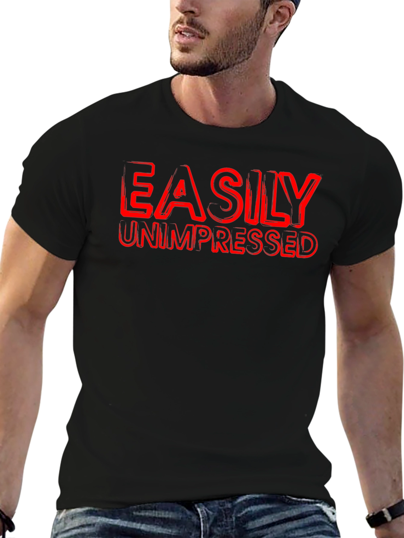 Easily Unimpressed Graphic T-Shirt - Black Crew Neck Tee