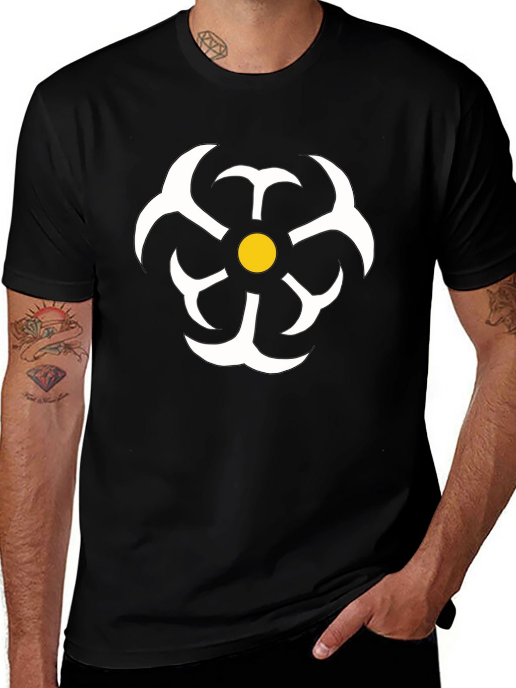 Abstract Flower Graphic Tee - Black Casual T-Shirt