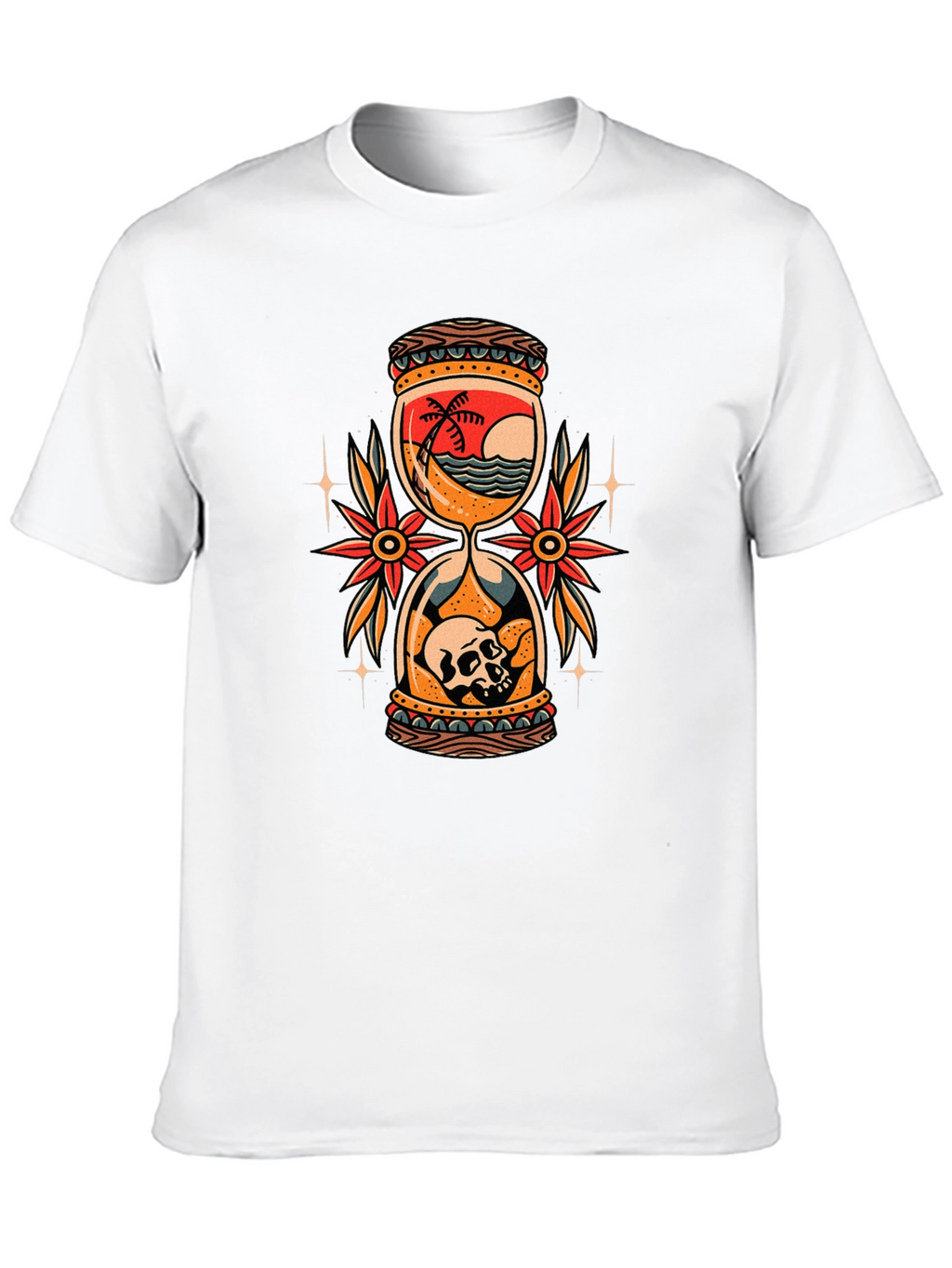 Skull Beach Hourglass Graphic Black T-Shirt