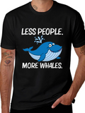 Less People More Whales Black T-Shirt
