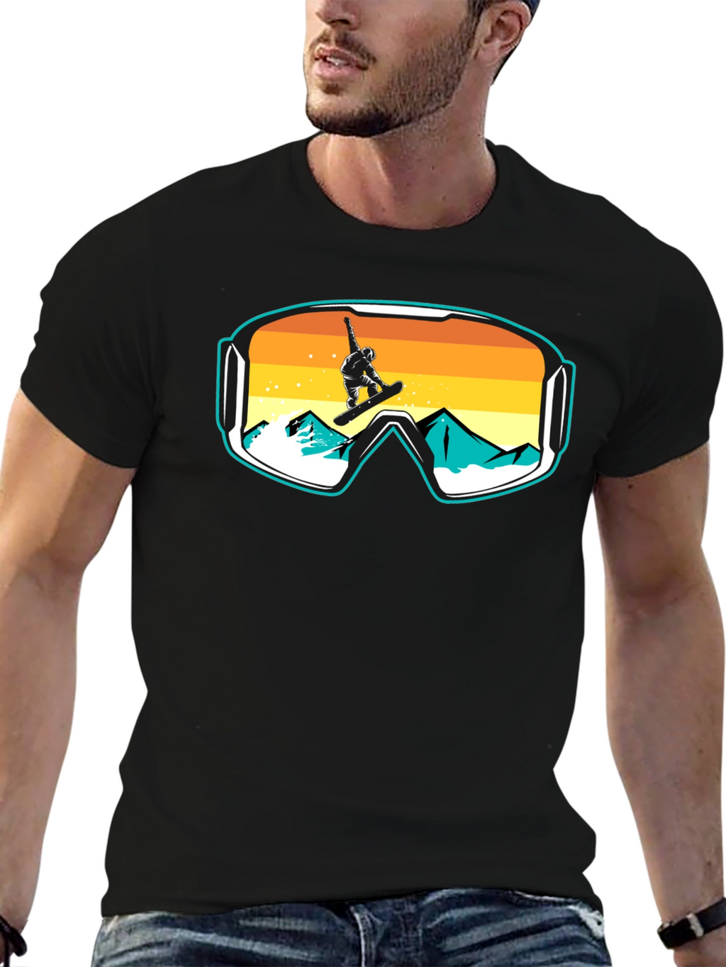 Snowboarder Goggles Graphic T-Shirt - Cool Mountain Design