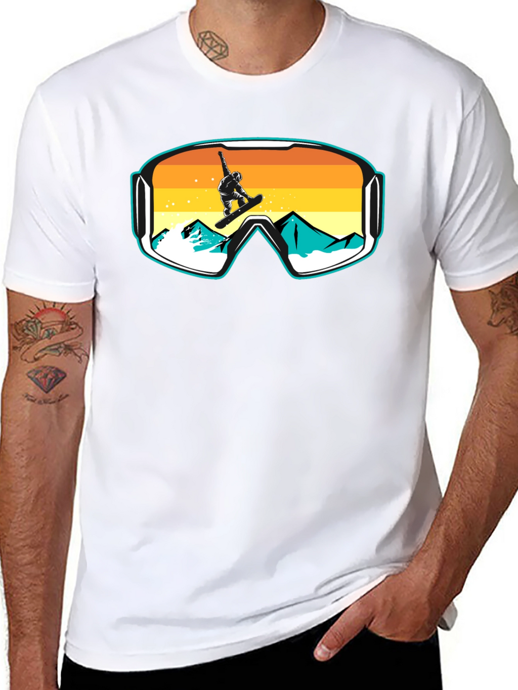 Snowboarder Goggles Graphic T-Shirt - Cool Mountain Design