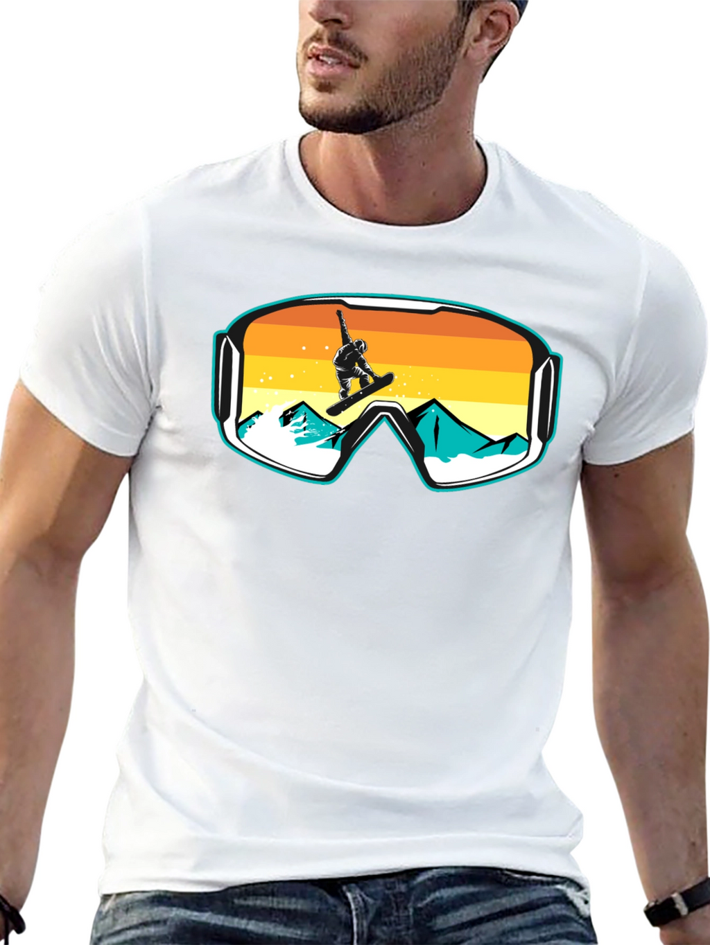 Snowboarder Goggles Graphic T-Shirt - Cool Mountain Design