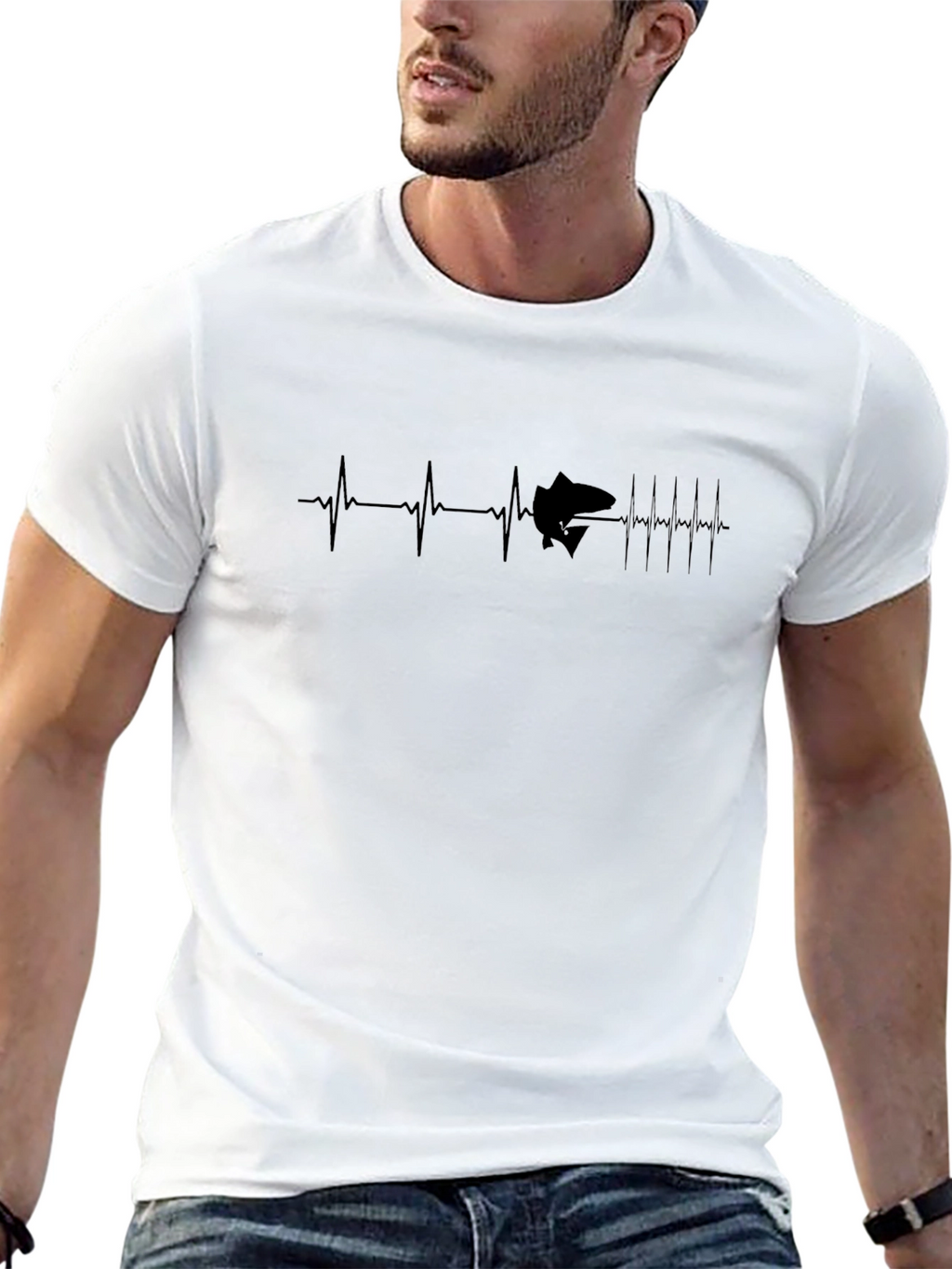 Heartbeat Fish Graphic Tee - Black Cotton T-Shirt