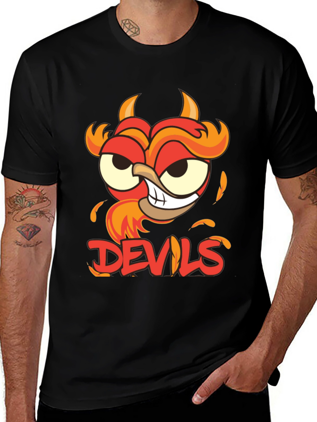 Devils Cartoon Graphic Black T-Shirt