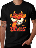Devils Cartoon Graphic Black T-Shirt