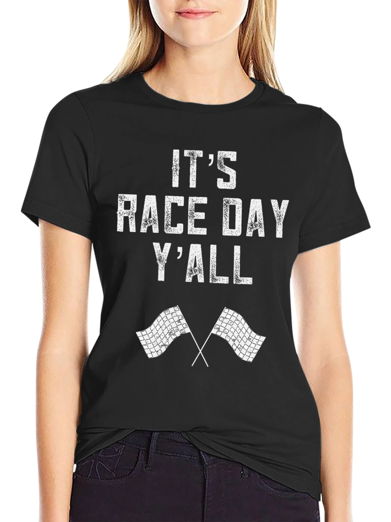Its Race Day Yall Black Graphic T-Shirt