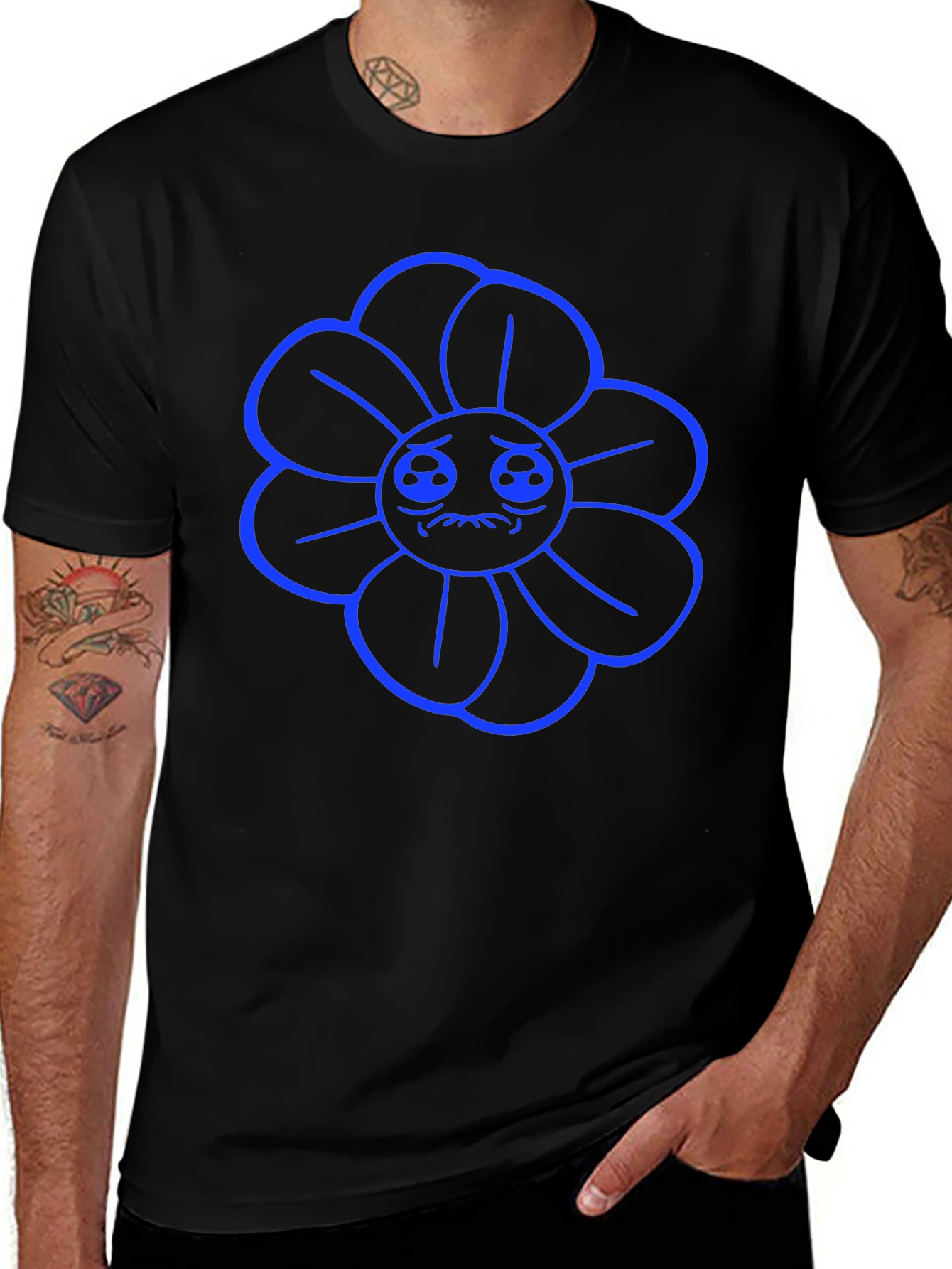 Sad Flower Graphic Tee - Black Casual Shirt