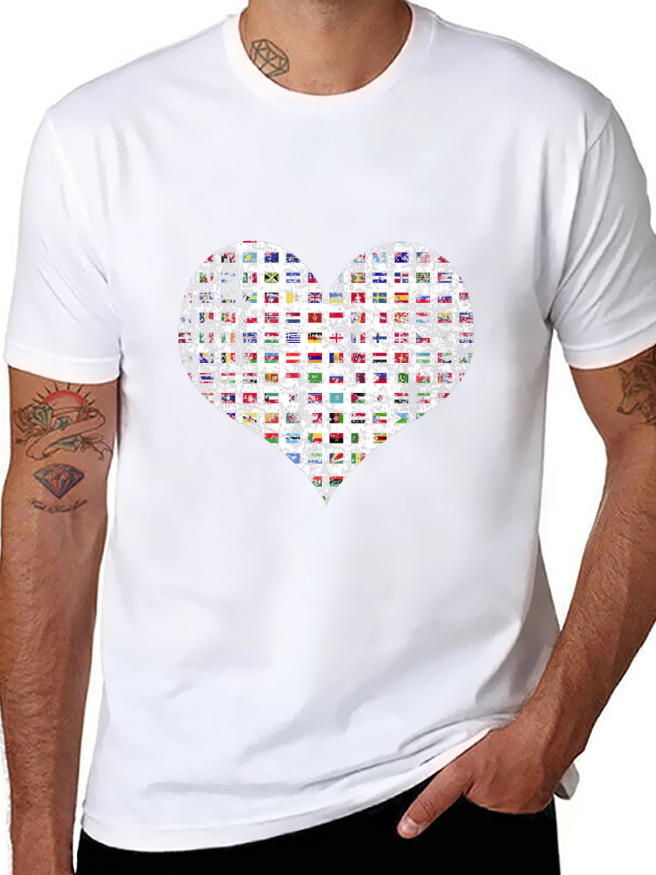Flags Heart Graphic T-Shirt - Love All Nations