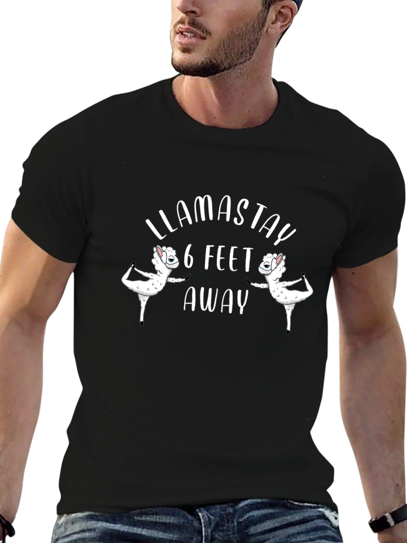 Llamastay 6 Feet Away Black Graphic Tee