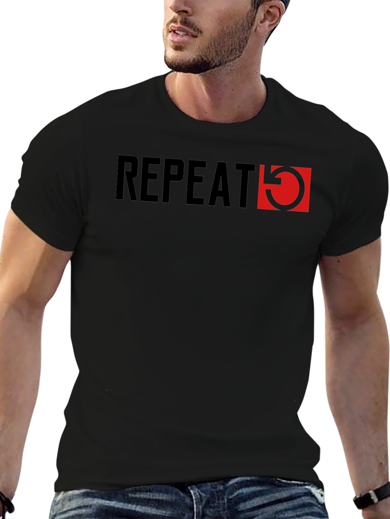 Repeat Graphic Tee - Stylish Mens Black T-Shirt