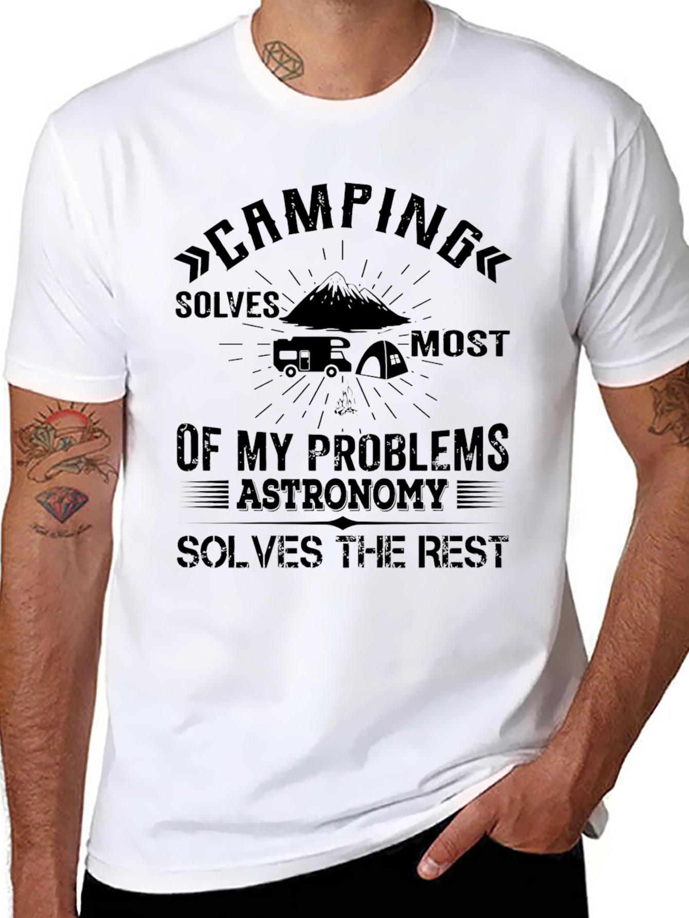 Camping Solves My Problems Black T-Shirt