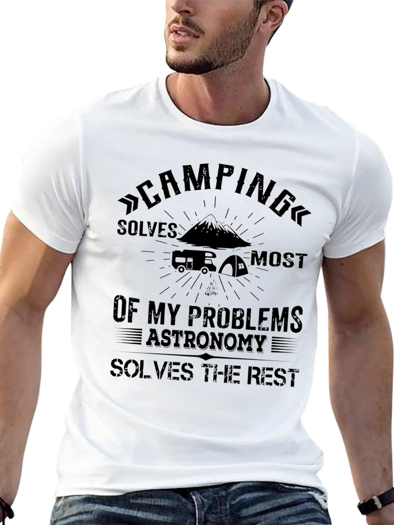 Camping Solves My Problems Black T-Shirt