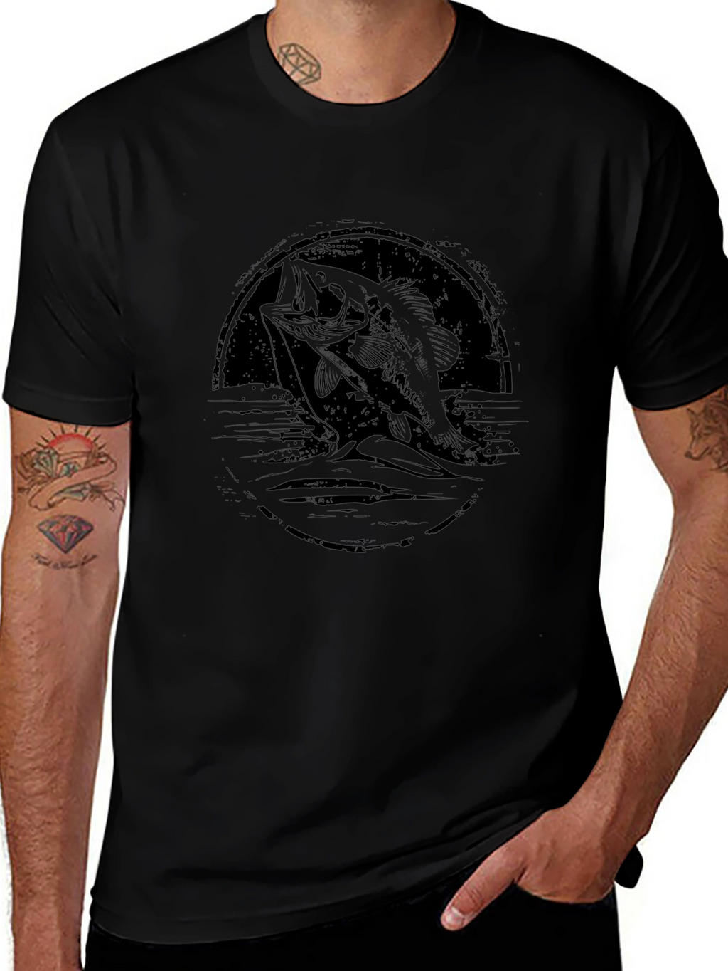 Bass Fishing Graphic Tee - Black