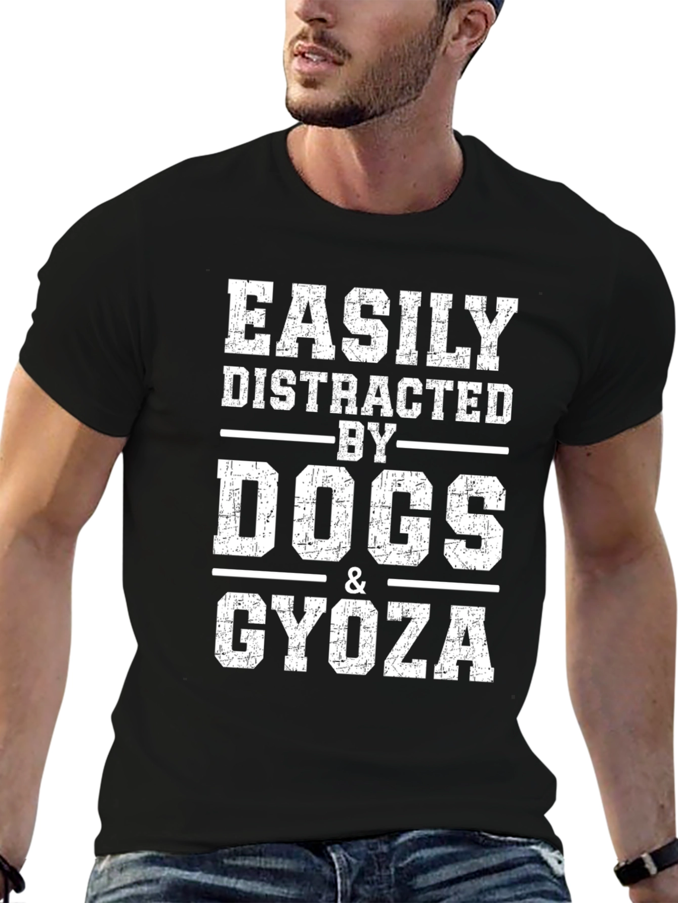 Easily Distracted by Dogs & Gyoza Black T-Shirt