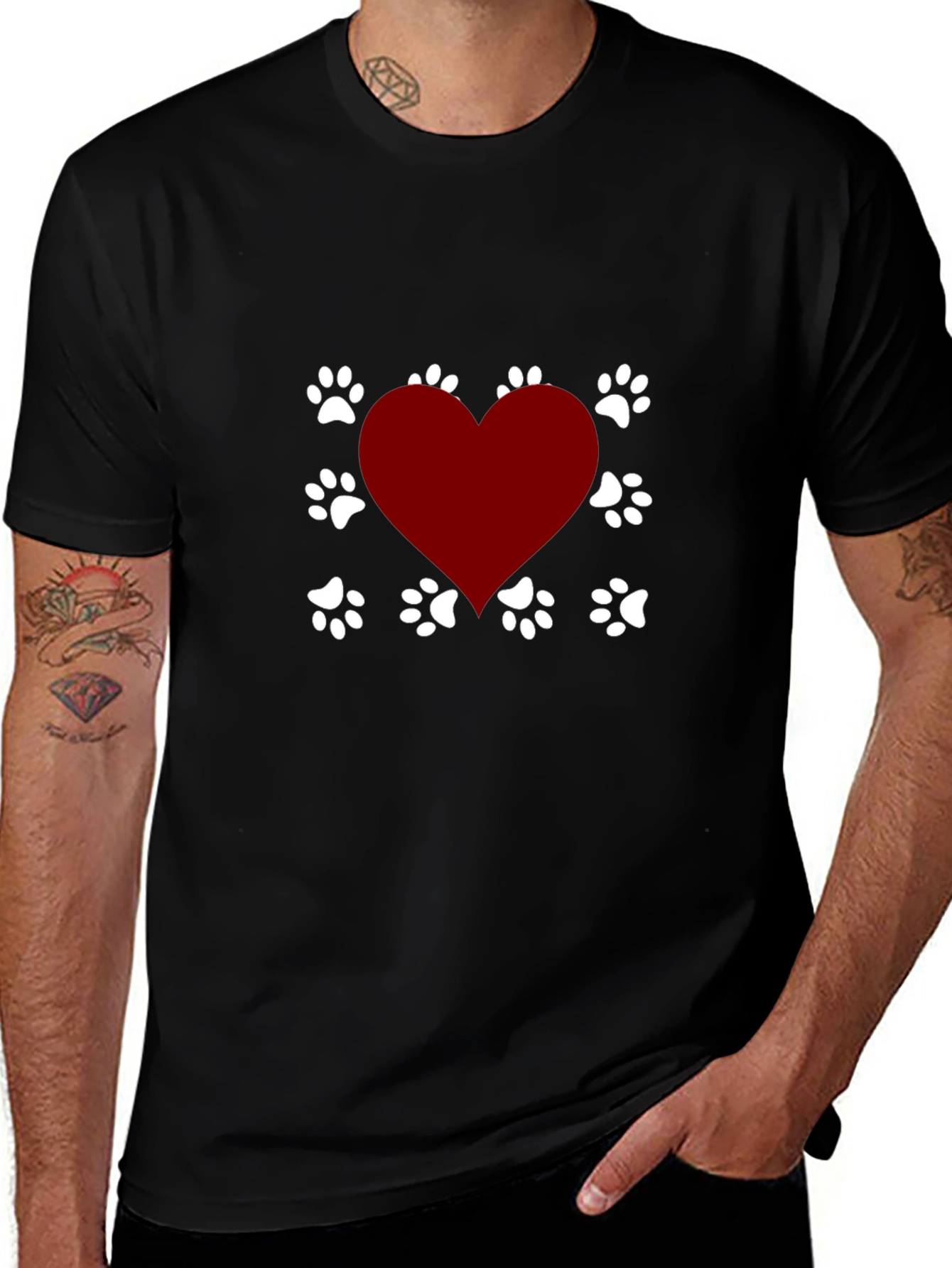 Dog Lover Heart Paw Print T-Shirt