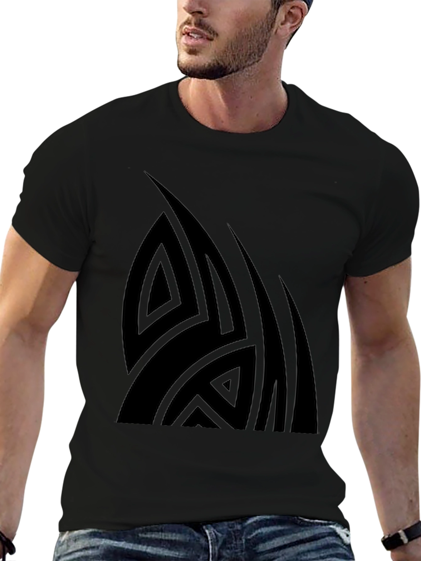 Black Tribal Design Graphic Tee - Modern Style