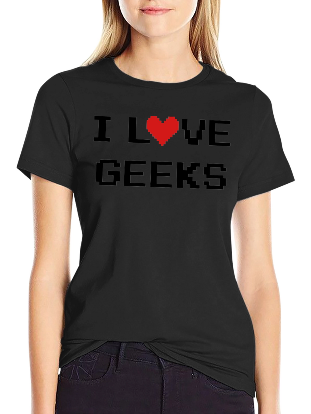 I Love Geeks Pixel Heart T-Shirt - Black