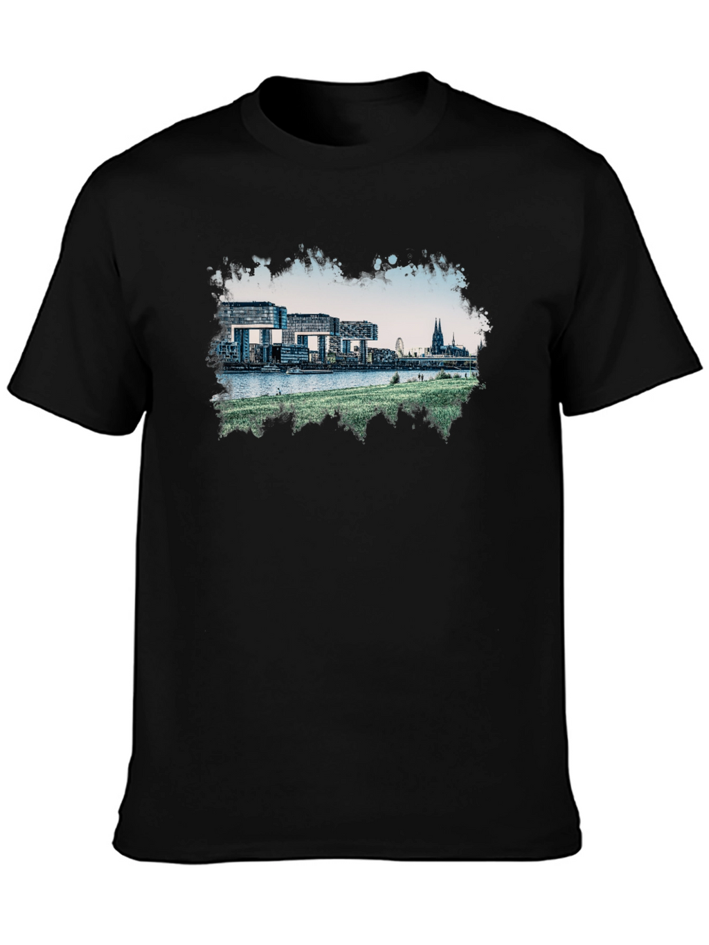 Cologne Germany Skyline Graphic Tee - Black Cotton Blend
