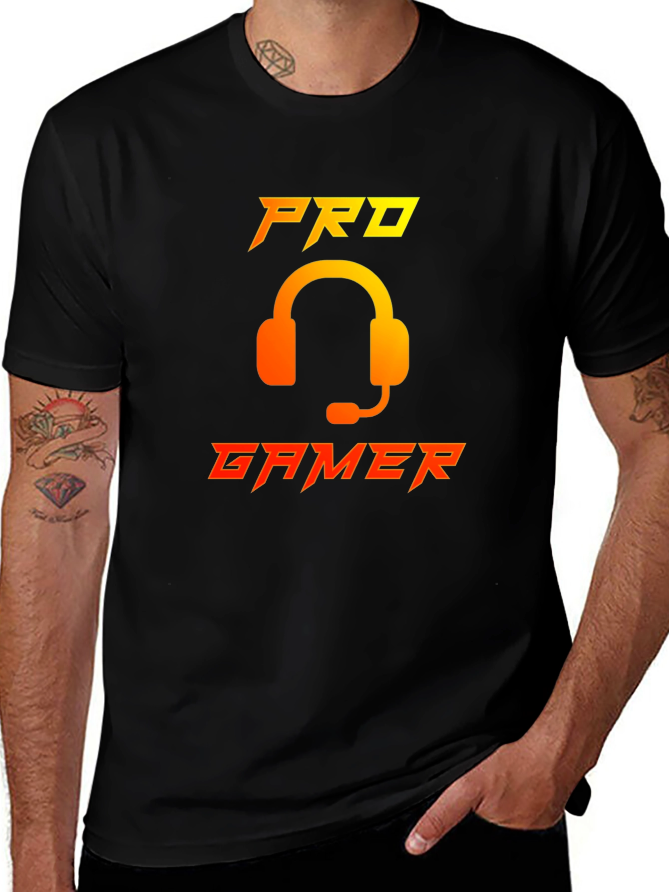 Pro Gamer Black T-Shirt with Headset Graphic