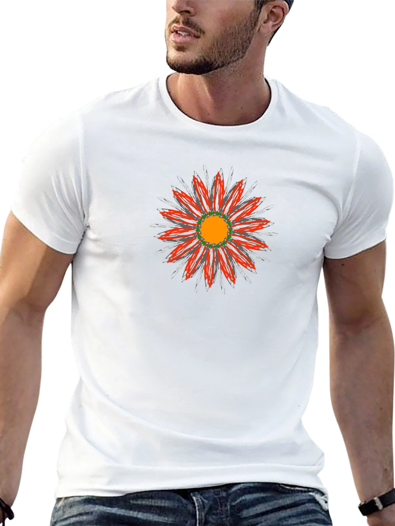 Black T-Shirt with Red Floral Graphic