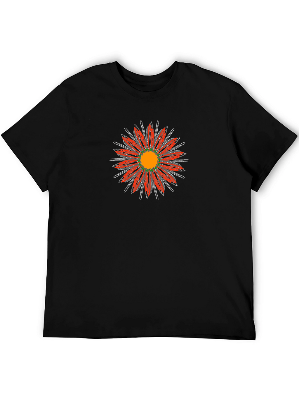 Black T-Shirt with Red Floral Graphic