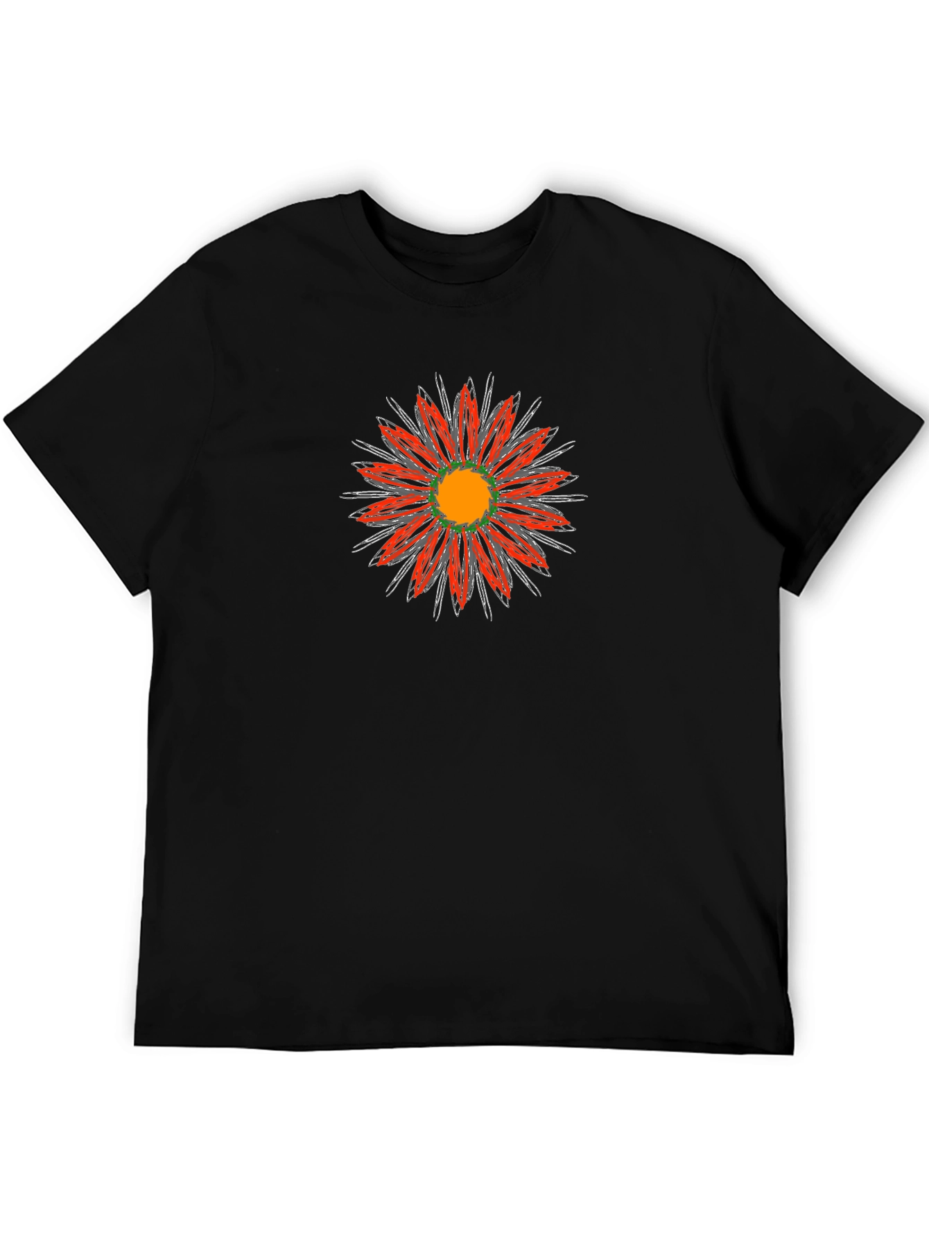Black T-Shirt with Red Floral Graphic