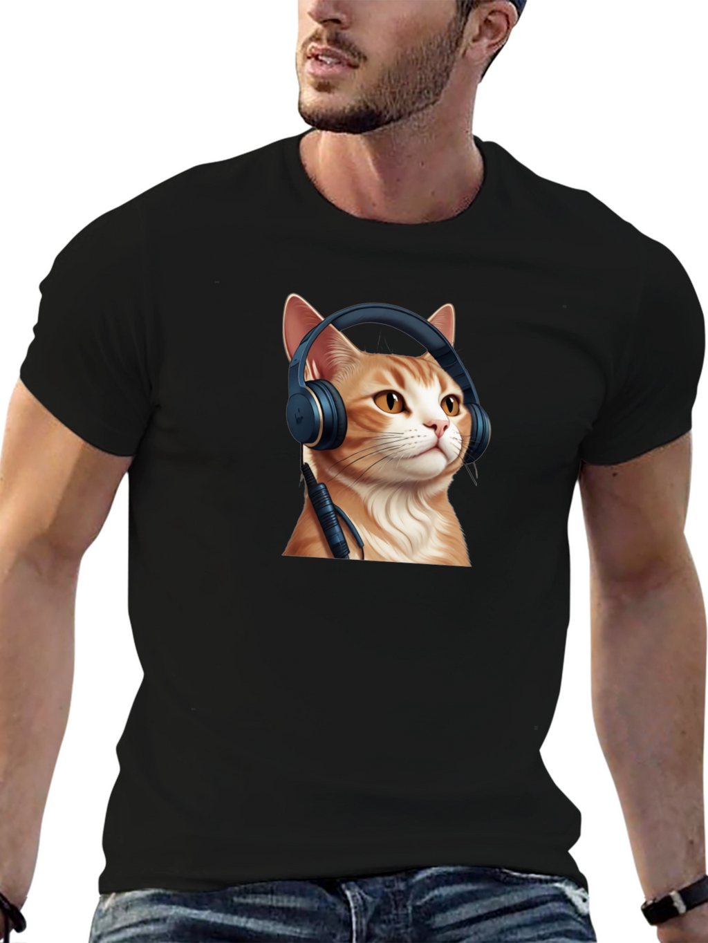 Cool Cat Headphones Graphic T-Shirt
