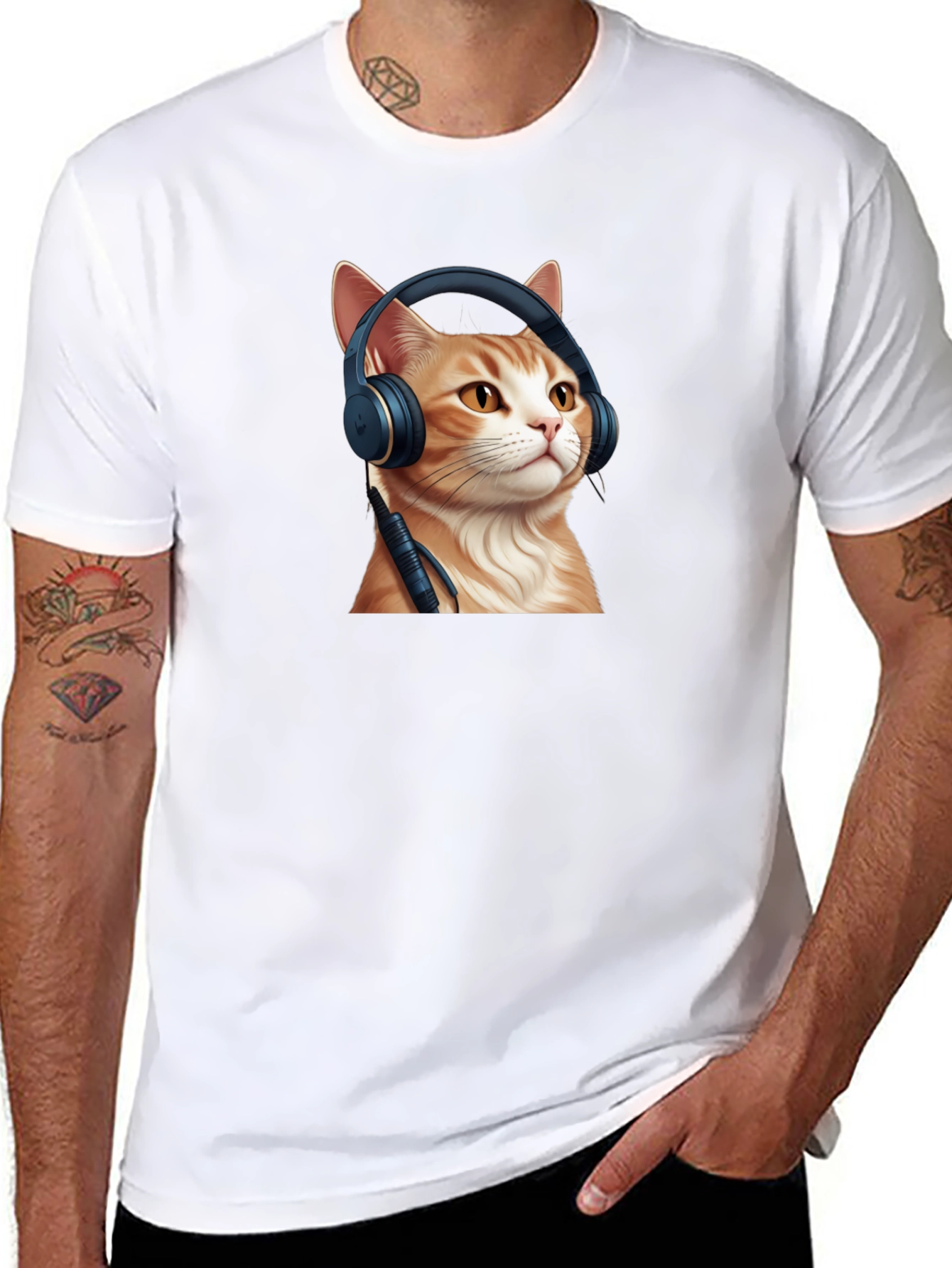 Cool Cat Headphones Graphic T-Shirt