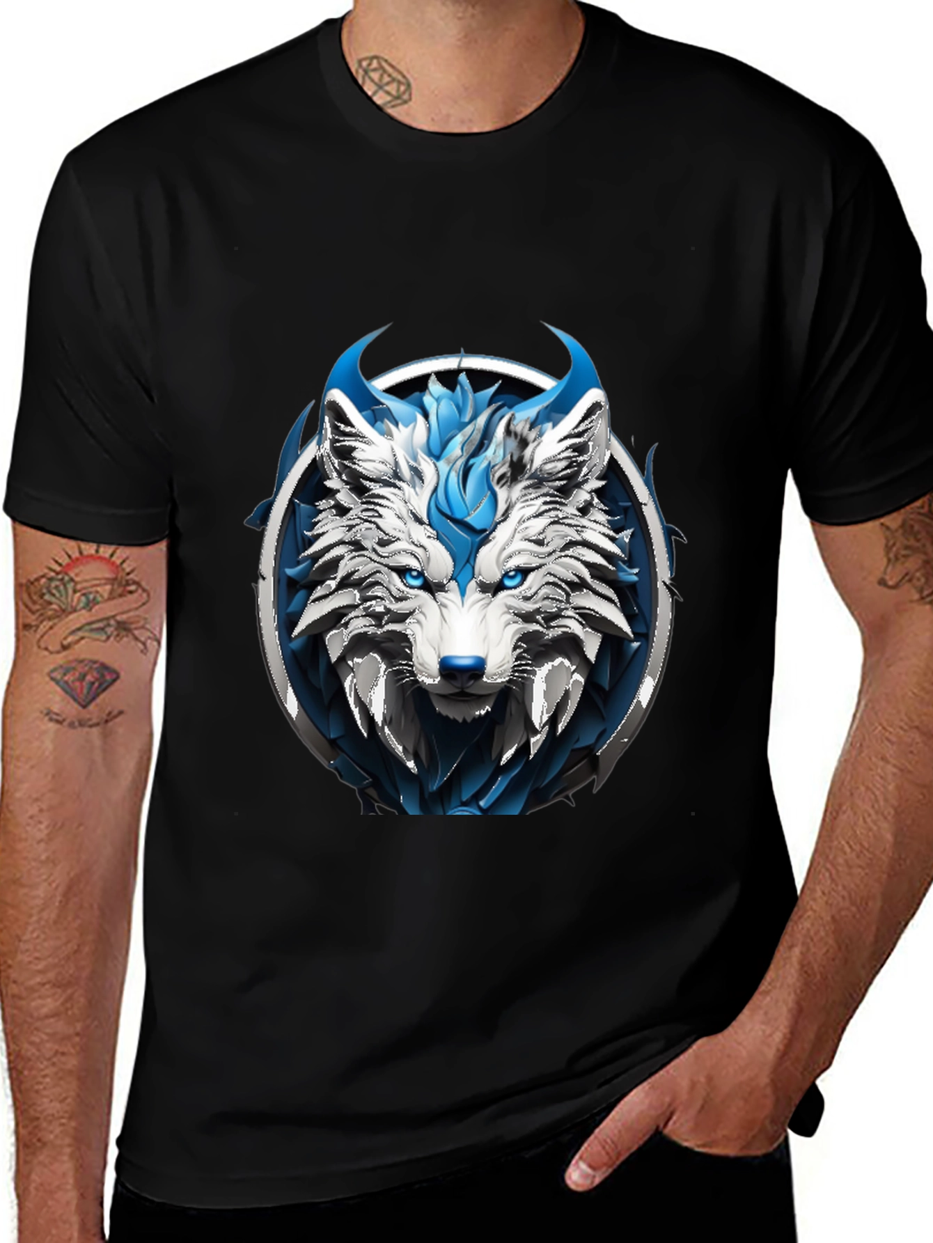 Abstract Blue Wolf Graphic Tee