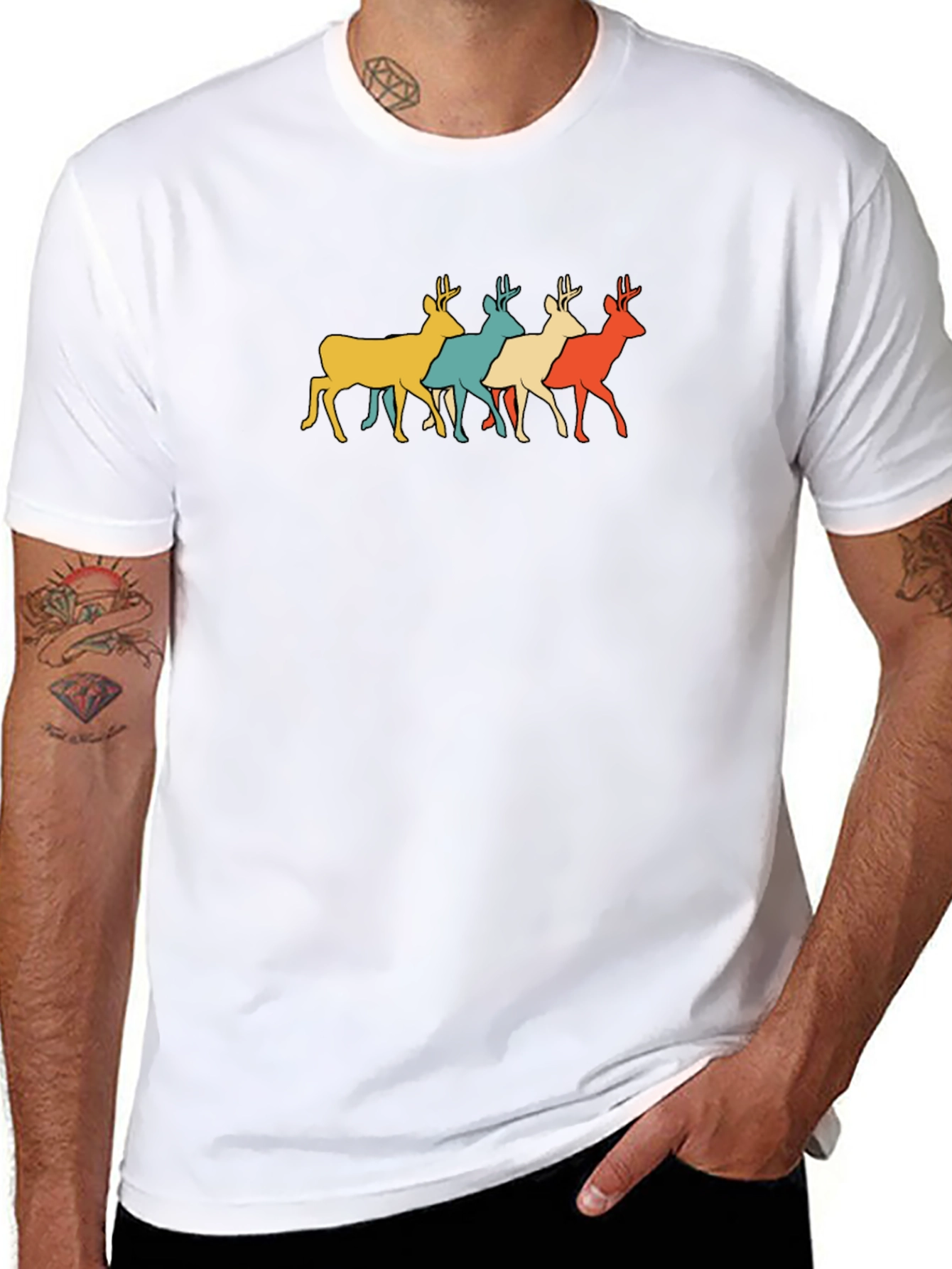 Retro Deer Graphic Tee - Mens Black T-Shirt